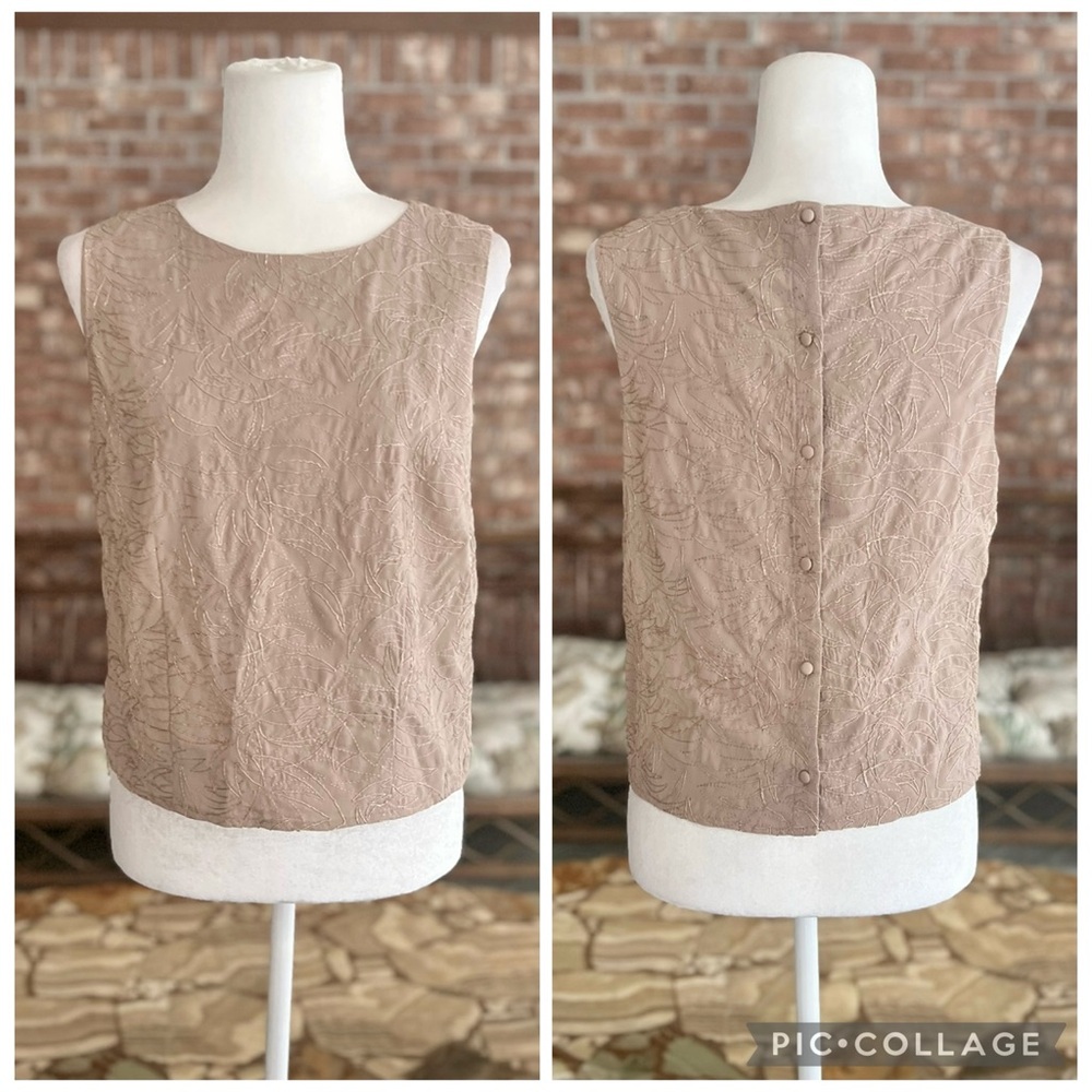 Express Beige Gold Metallic Gold Button Back Top M Quiet Luxury